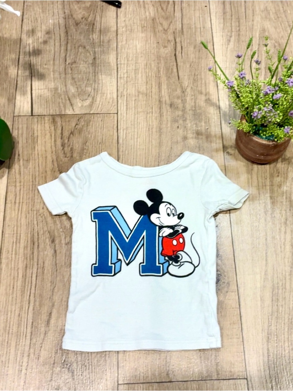Disney White Kids Tee with Blue 'M' and Mickey Graphic